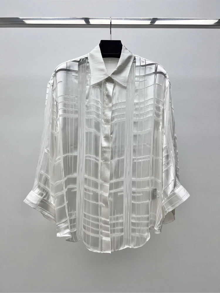 

2023 Leisure Silk Shirts Button Lapel Top Lady Long Seelve shirt Womens Blouses Vintage Blouse Shirts