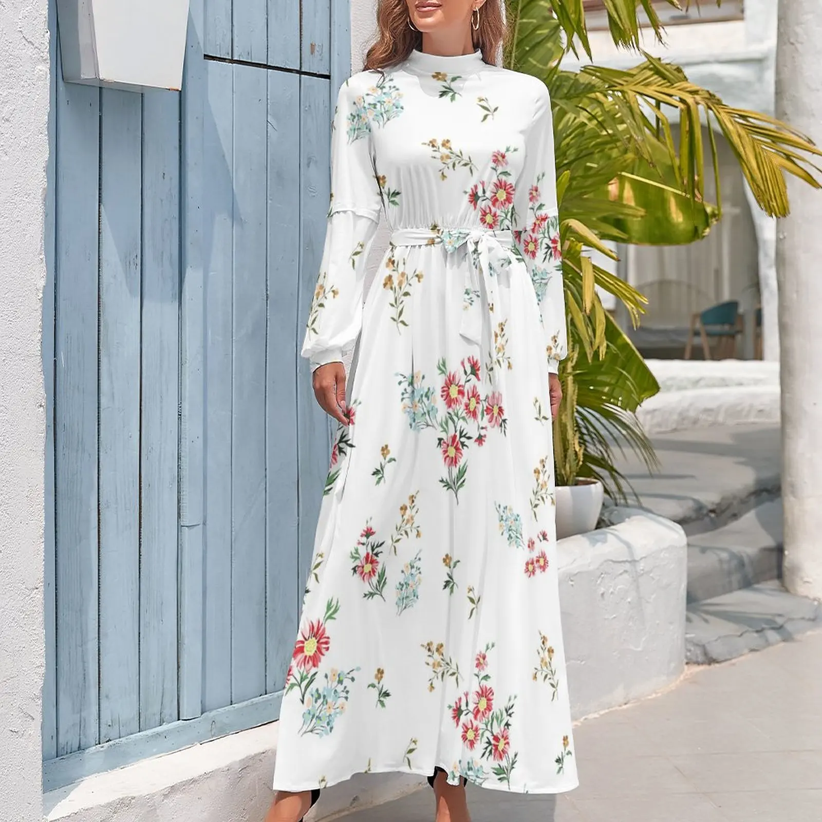 

Summer Long Dress Women Long Sleeve High Waiste A-line Ladies Sweet Daily Dating Long Vestidos 2023