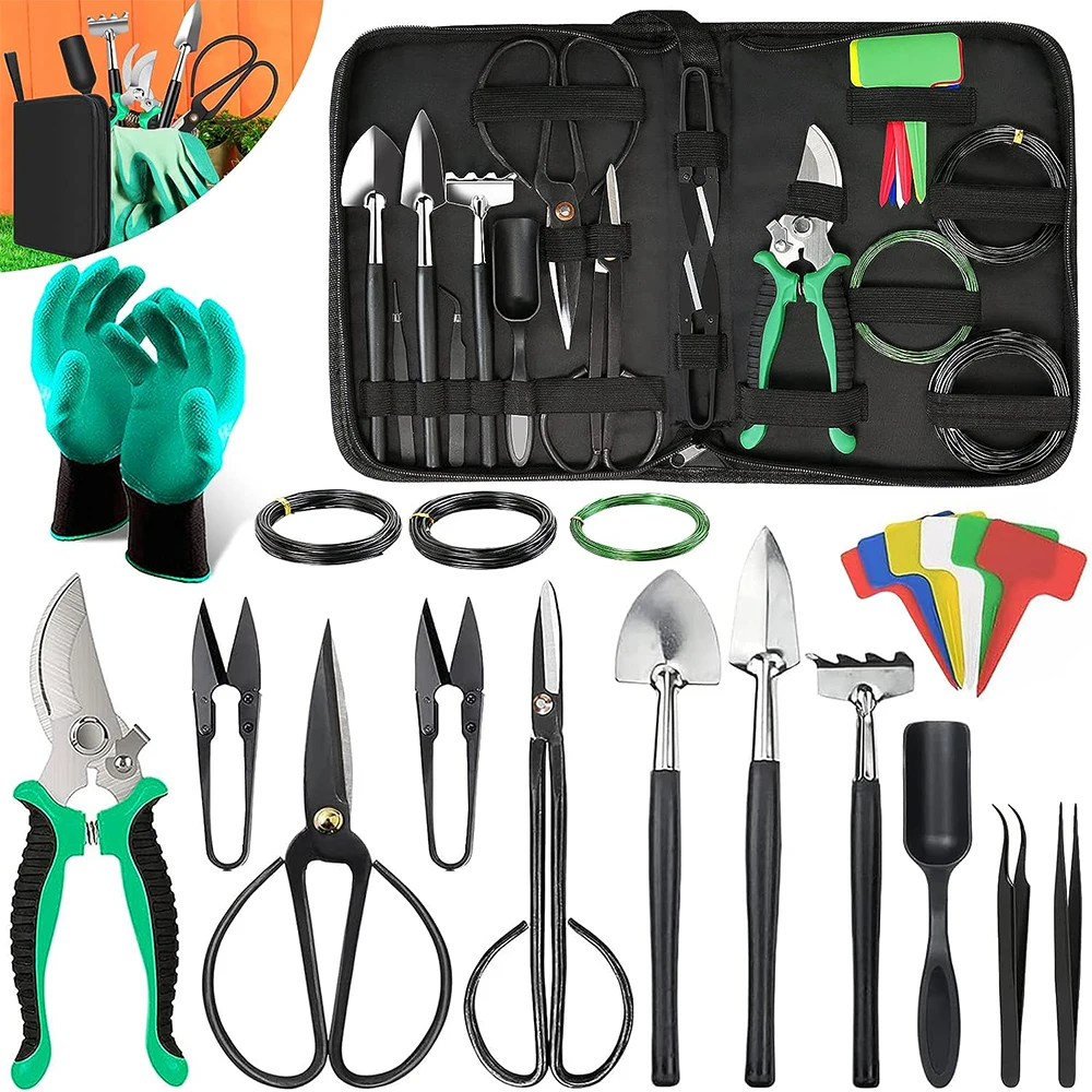 Bonsai Tools Kit 24 PCS Bonsai Tree Kit Tools For Beginners Bonsai Tool Set Bonsai Starter Trimming Pruning Shears Scissors Kit