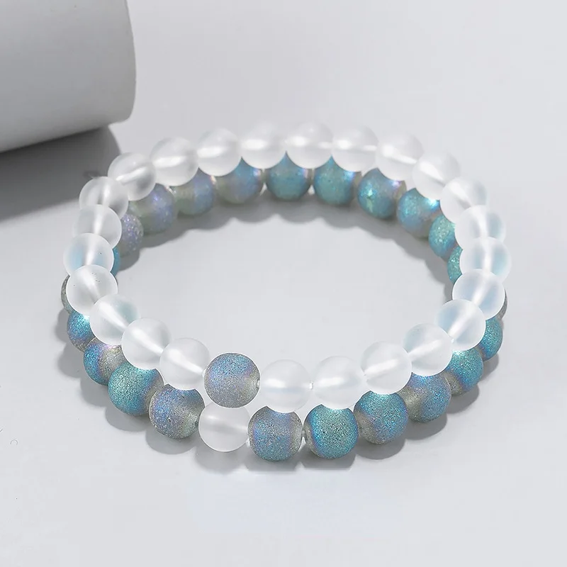 

Браслет из блестящего синего натурального камня, модный прозрачный эластичный браслет для пар, простой подарок на день Святого Валентина, 2 ...