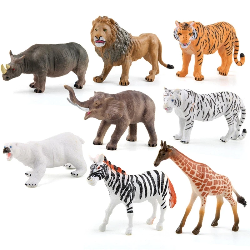 

Animal Figurines Toys Preschool Educational Zebra/Polar Bear/Elephant/Tiger/Lion/Rhino Forest Animals Sets Cupcake Decor