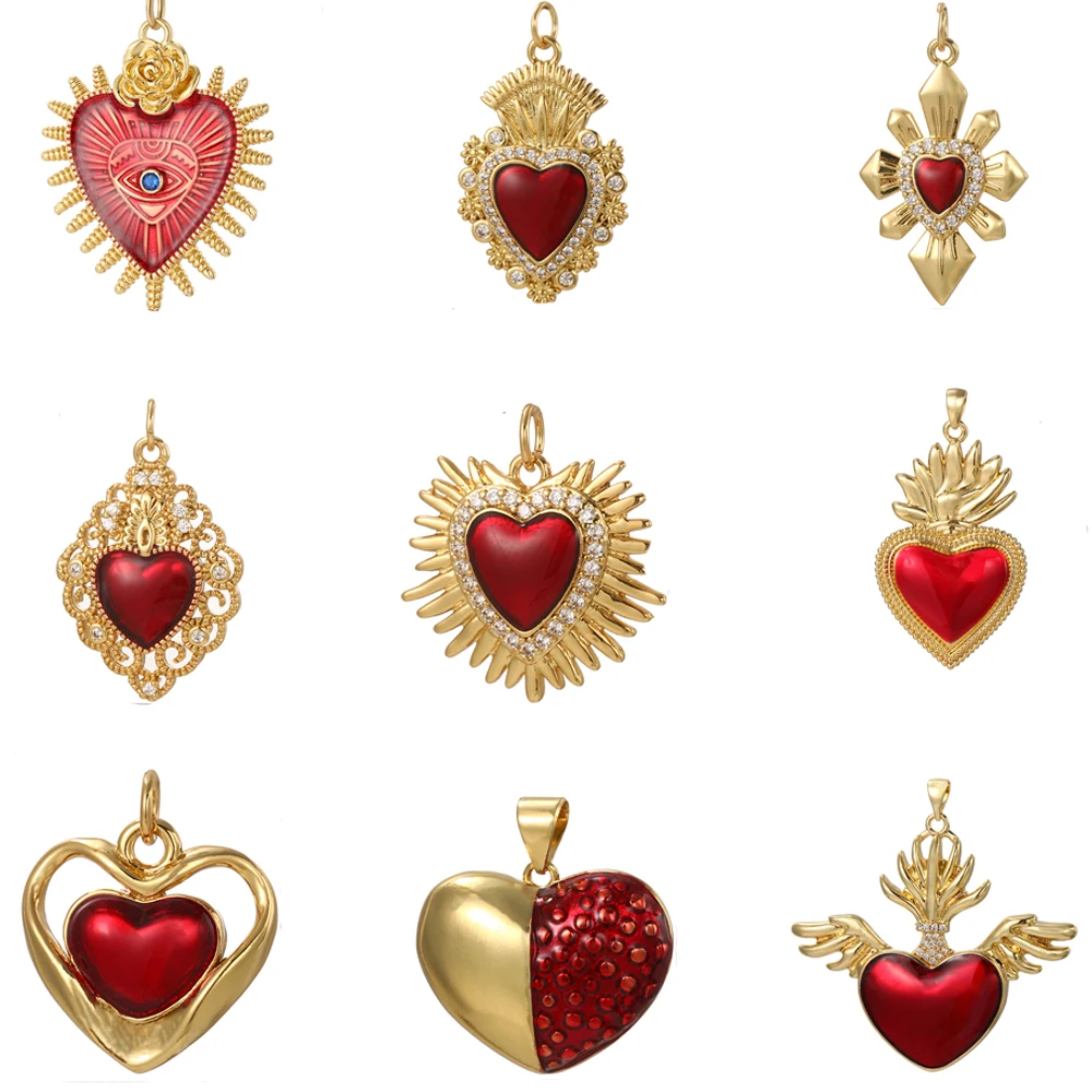 Эмалированный Красный Шарм в форме сердца для изготовления ювелирных изделий