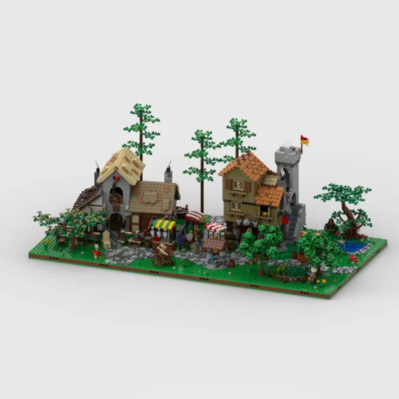 Фото 2160 шт. MOC, средневековый город, диорама, набор дисплеев, созданная модель, строительные блоки, сделай сам, образование, Рождественский подарок, кирпичная игрушка, детский день рождения №3