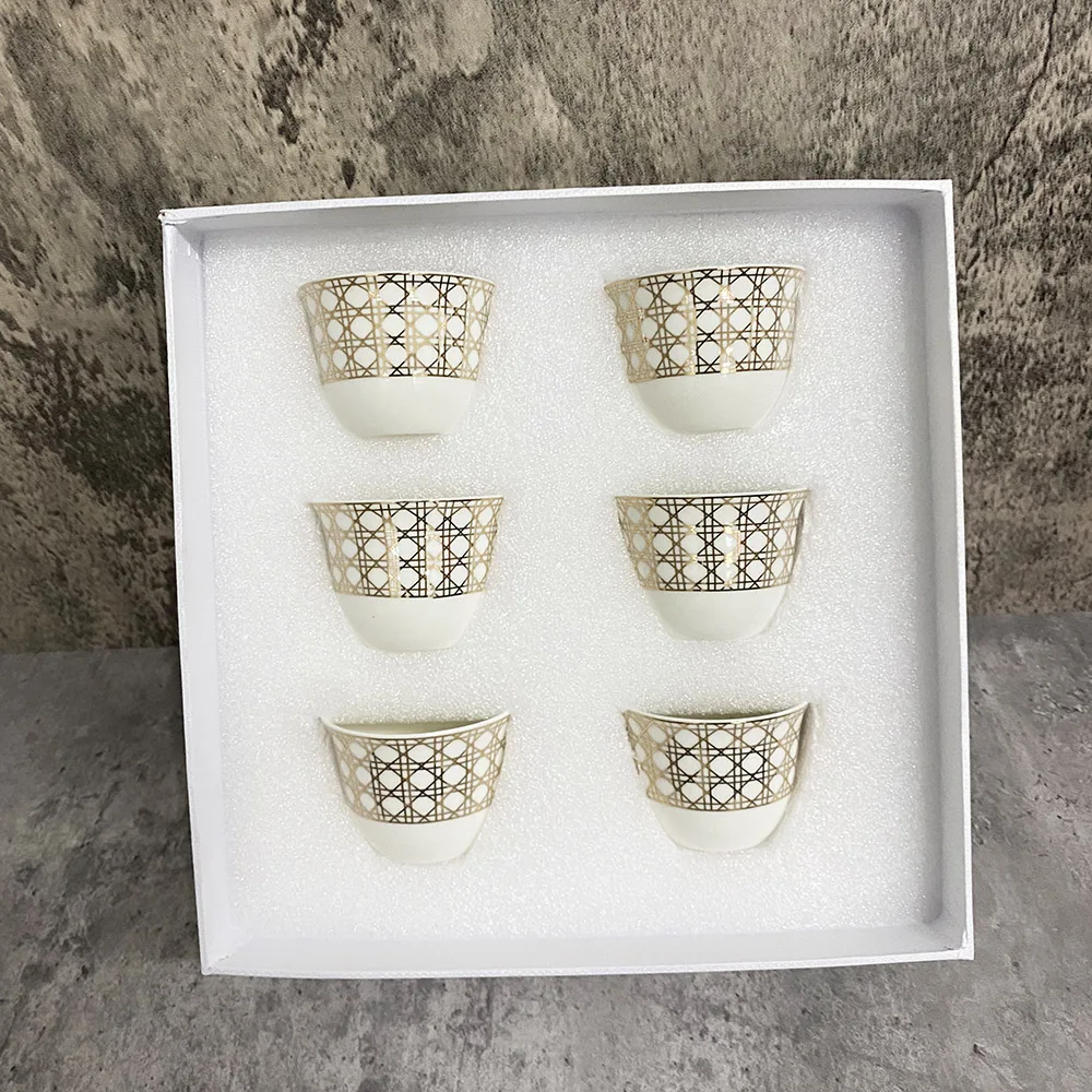 6 Pcs Set Top Grade Ceramic Espresso Coffee Cup Tea Milk Drinking Cups with Morden Design Mug for Office Novelty Gift With  Box