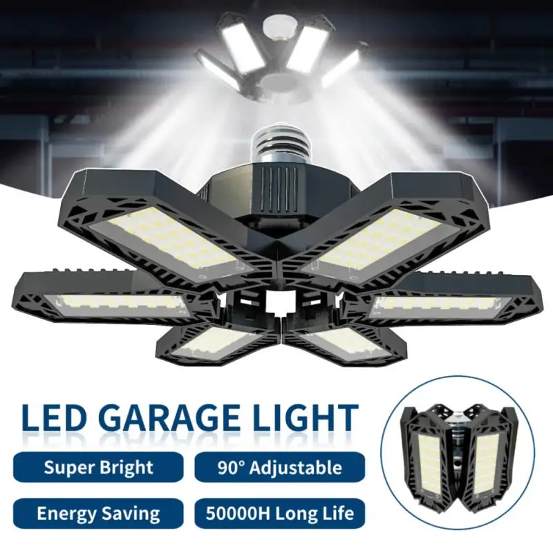 LED garaj ışığı E27/E26 deforme edilebilir yüksek parlak enerji tasarrufu tavan lambası ayarlanabilir 6 panel Led lamba garaj atölyesi için