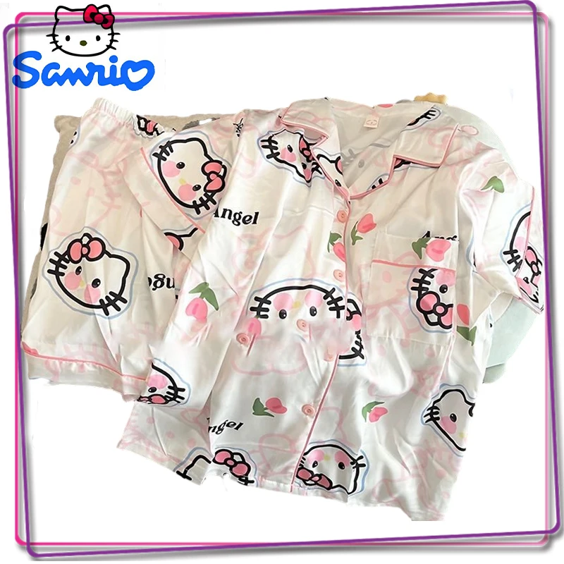 

New Sanrio Kuromi Hello Kitty Women's Pajamas Y2K Shorts Short Sleeve Pajama Set Sweet Girls' Home Wear Pajamas Casual Wear