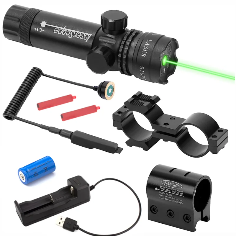 

Hunting Rifle Green Laser Sight Dot Scope Adjustable with Mounts Pressure Switch
