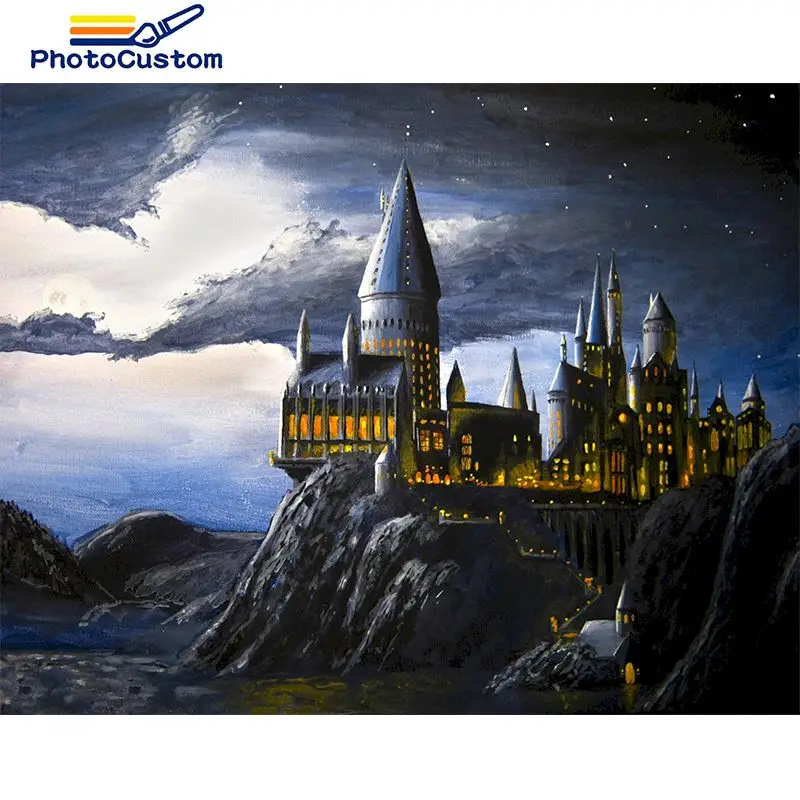 

PhotoCustom 60x75cm Painting by numbers Handpainted Picture Drawing Castle Scenery DIY Drawing by numbers Artwork Home decor