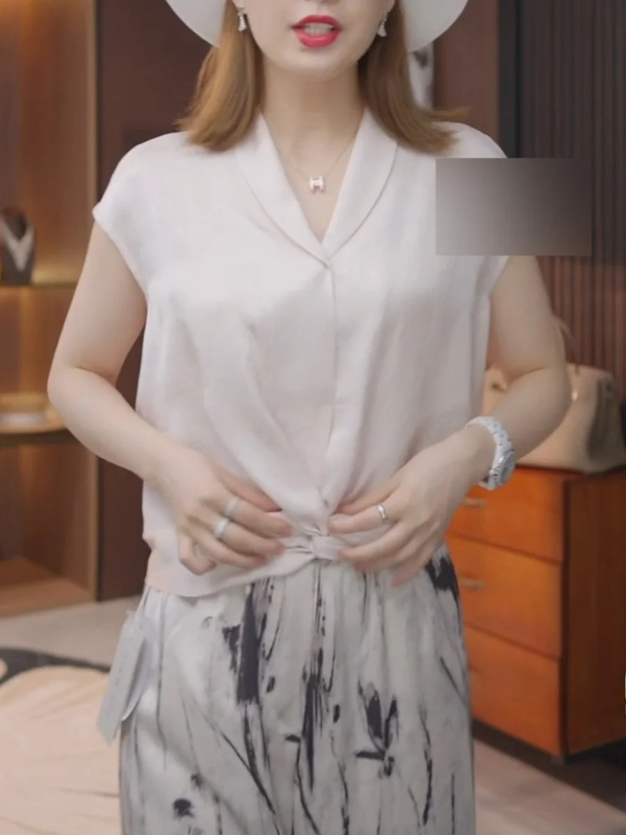 Женские рубашки с v-образным вырезом и нерегулярным витым подолом новинка лета 2024