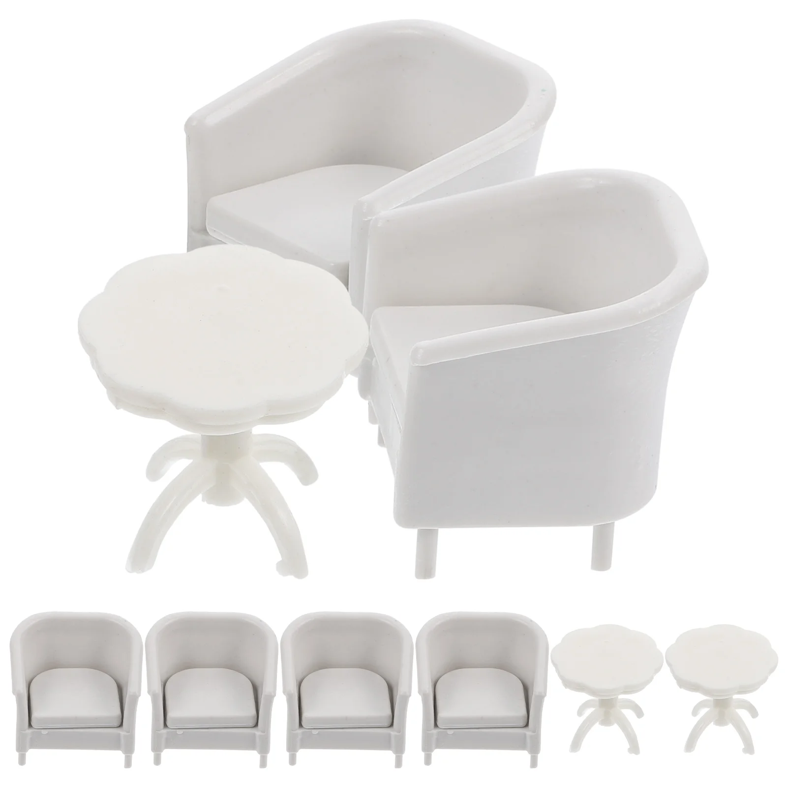 

9 Pcs Miniture Decoration Desk Chair Models Miniature House Furniture Plastic Table Props White