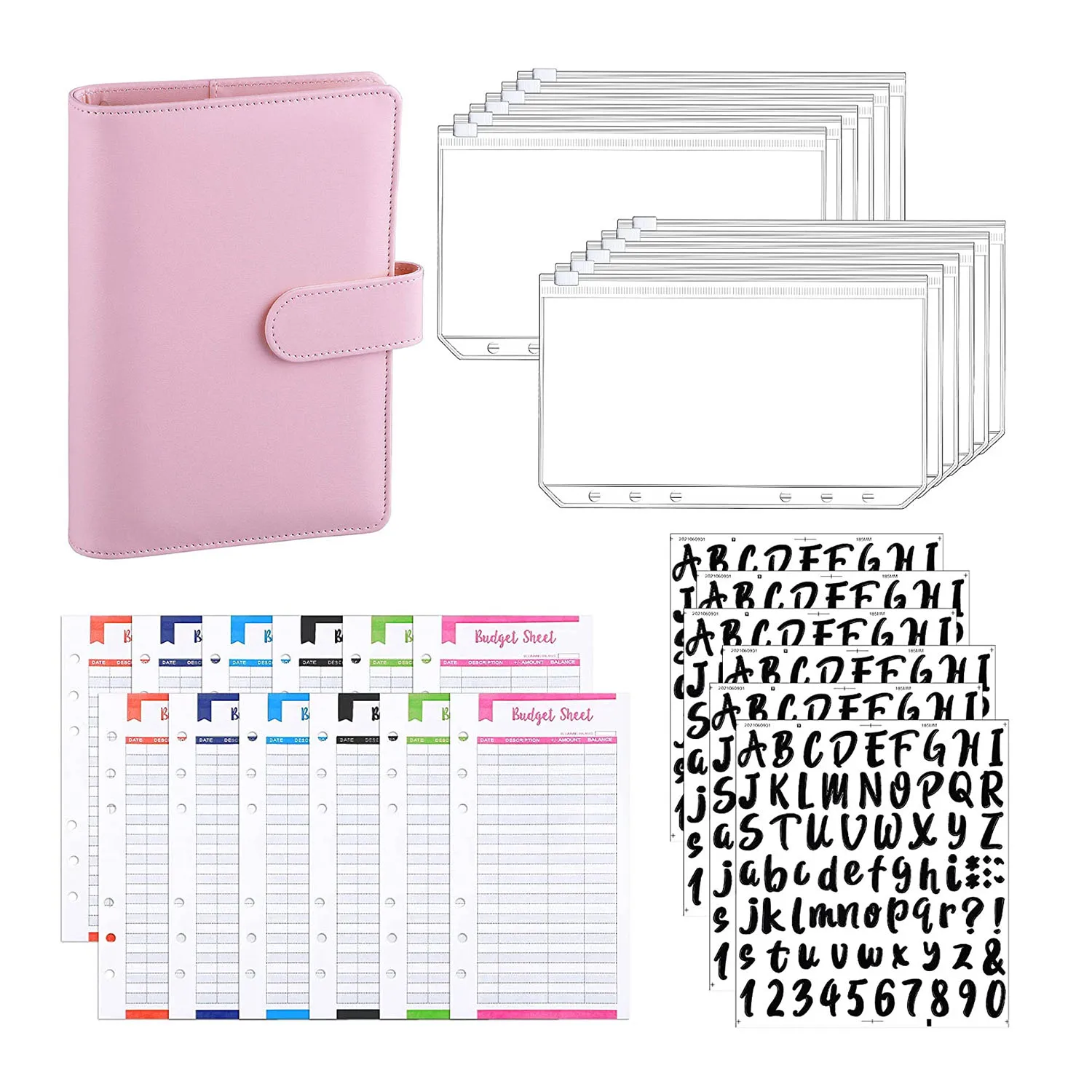 

A6 из искусственной кожи ежедневник, органайзер для планировщика, с 12 папками, 12 бюджетных листов, наклейка с 6 буквами для наличных конвертов