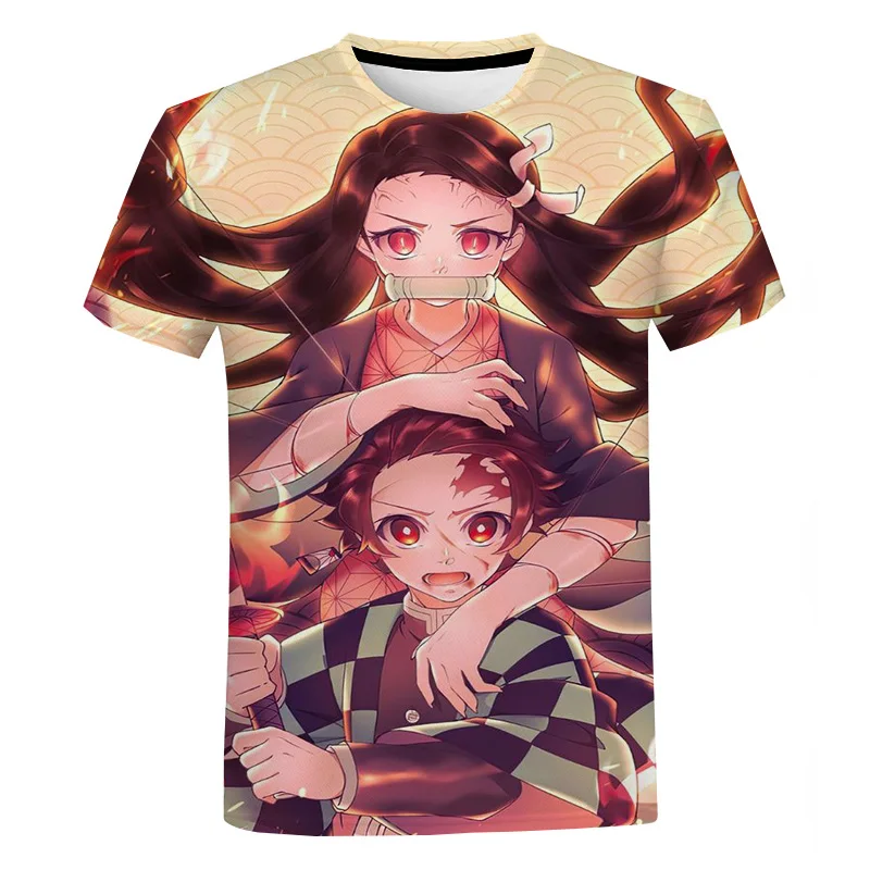

Летняя мужская и женская новая футболка в стиле аниме, футболка с 3D принтом, рассекающий демонов, камадо незуко, уличный трендовый Топ в стиле Харадзюку большого размера