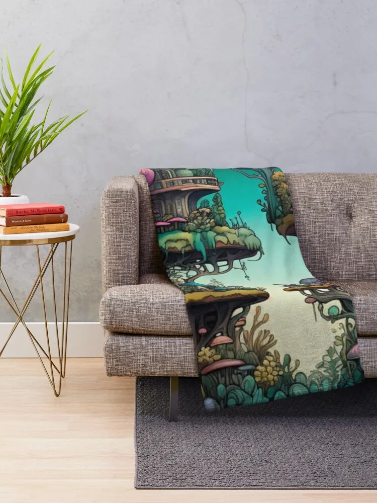 Мистический грибной лес с зачарованными гровками одеяло в стиле аниме