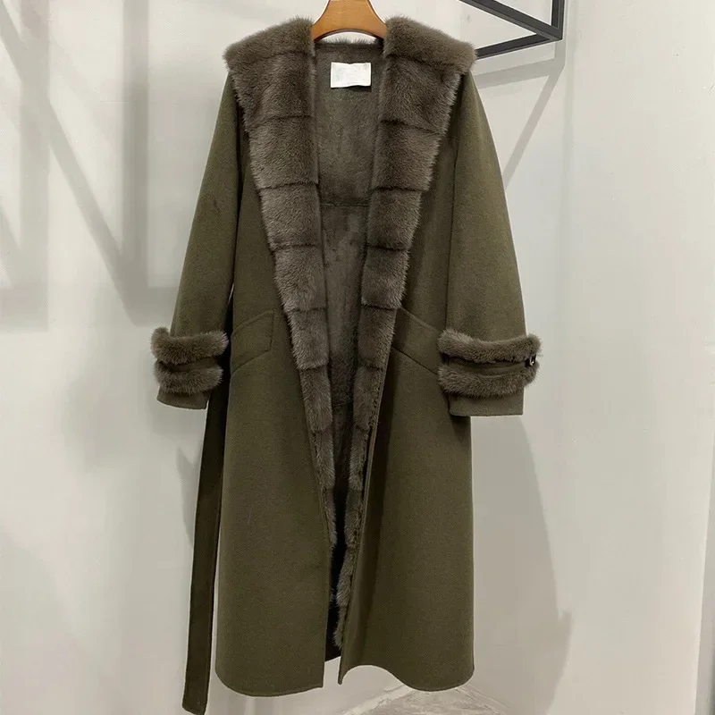 Женская куртка из 100% натуральной шерсти куртки с капюшоном меха норки для женщин