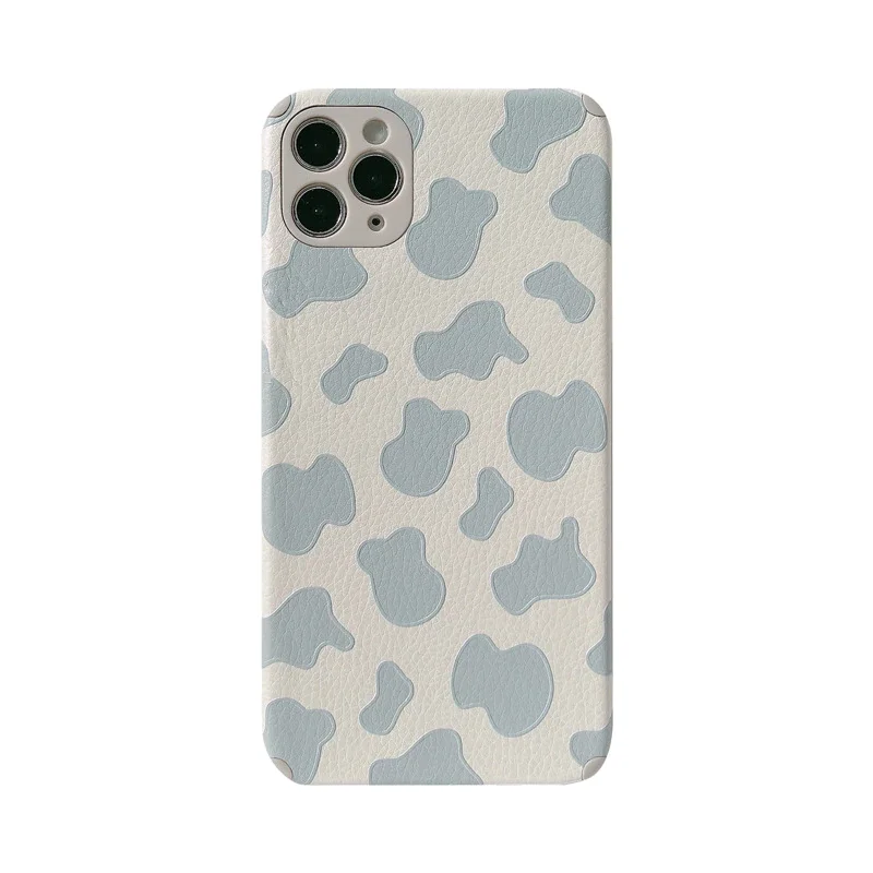 

Ins Phone back Cover Blue Cow Pattern Phone Case Leather Funda For Iphone 7 8 Plus 11 12 Mini Pro Max Xs Max X Xr Cute Capa