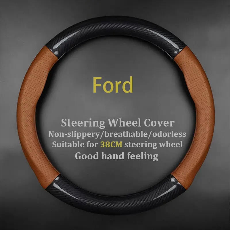 

For Ford Car Steering Wheel Cover Carbon Fiber Leather Fit Ranger Focus F150 MK4 Mondeo Mustang Fiesta Explorer Raptor MK1