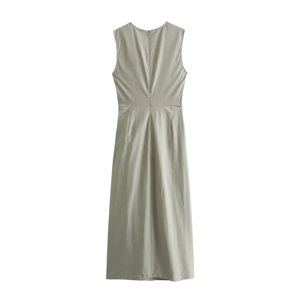 Женское платье с драпировкой Zarb длинное миди без рукавов круглым вырезом и