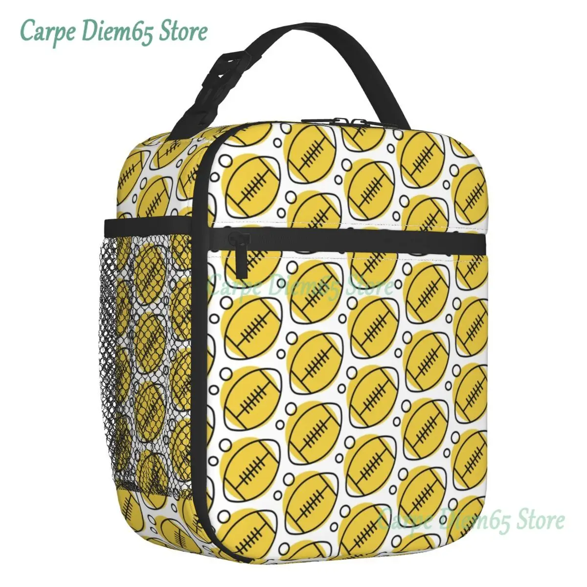 

Yellow Rugby Pattern Resuable Lunch Box Women Multifunction Cooler Thermal Food Insulated Lunch Bag School Children Student