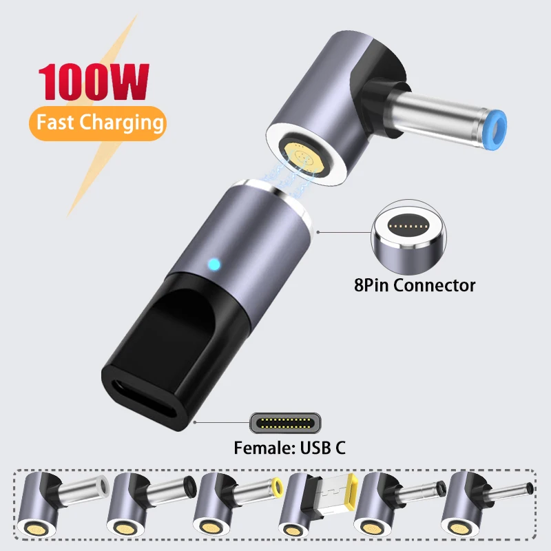 

100W Magnetic Plug Connector USB C to Type C Cable Adapter Fast Charging USB Type C Magnet Converter for Asus Hp Lenovo Laptop