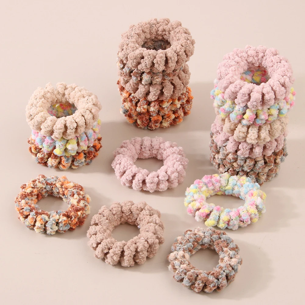 

New 1Pcs/Set Furry Chenille Telephone Wire Line Hair Tie Spiral Shape Rubber Elastic Hairband Ponytail Holder Women Accessories