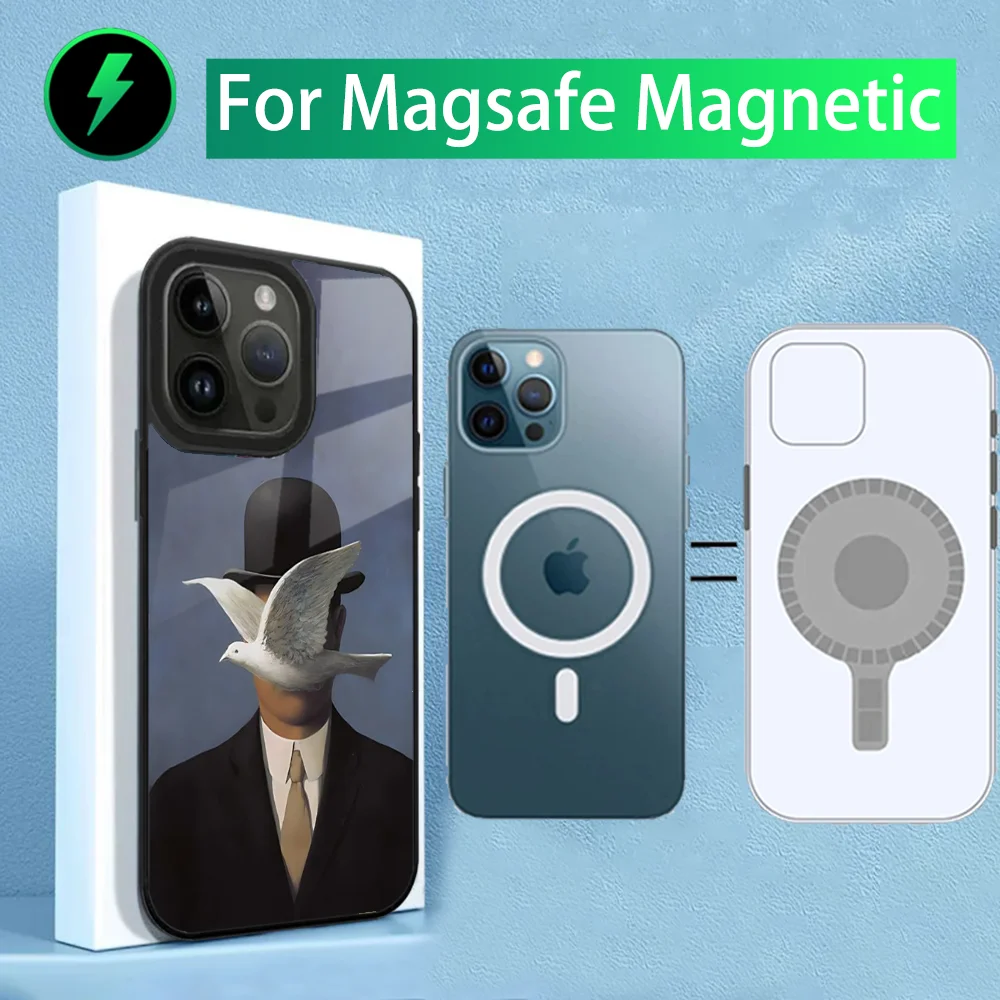 Эстетический чехол для телефона R-Rene Magritte Art iPhone 15 14 13 12 11 Plus Pro Max Mini Magsafe с магнитной