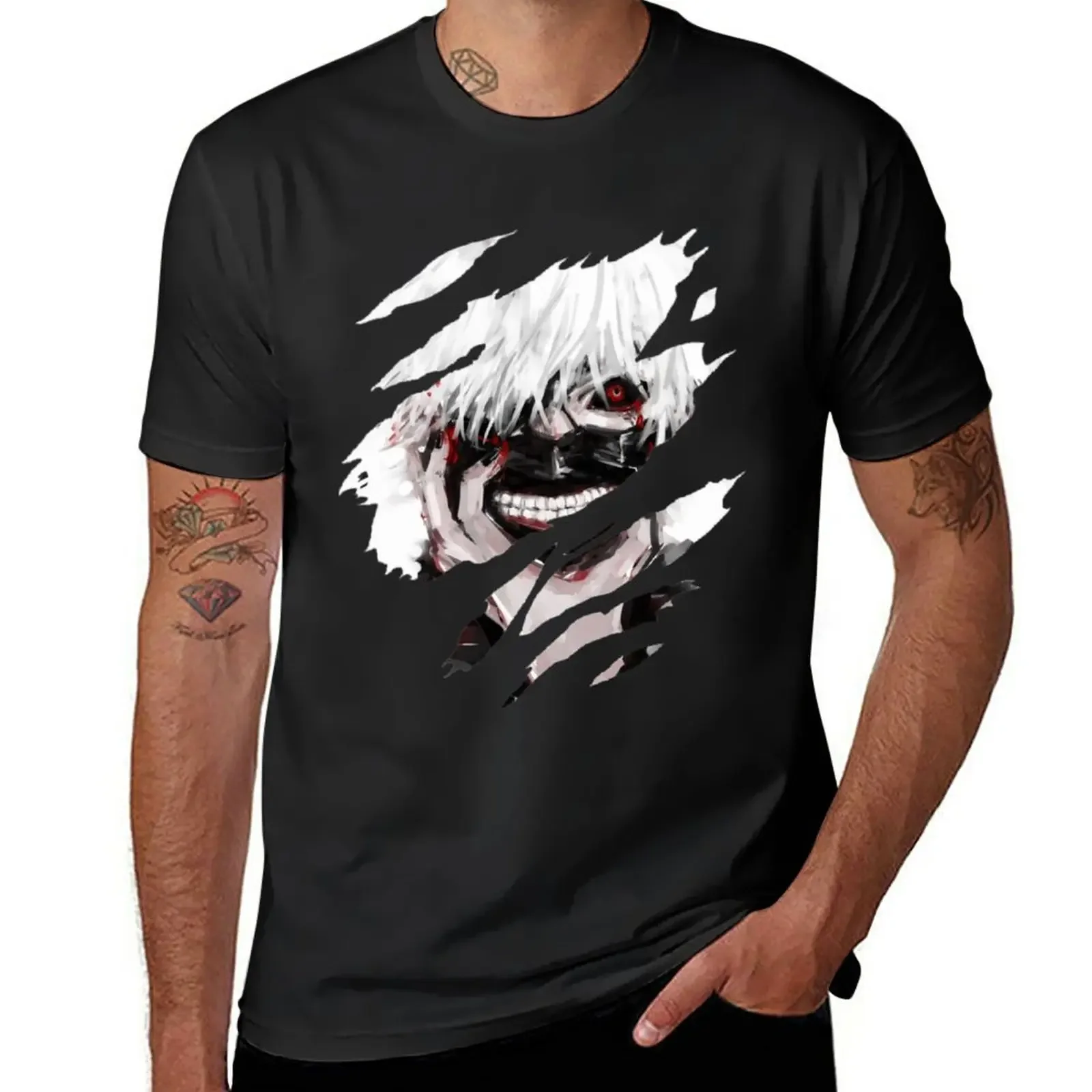 Новые рубашки с рисунком аниме Kaneki футболка кэна оверсайз винтажные мужские