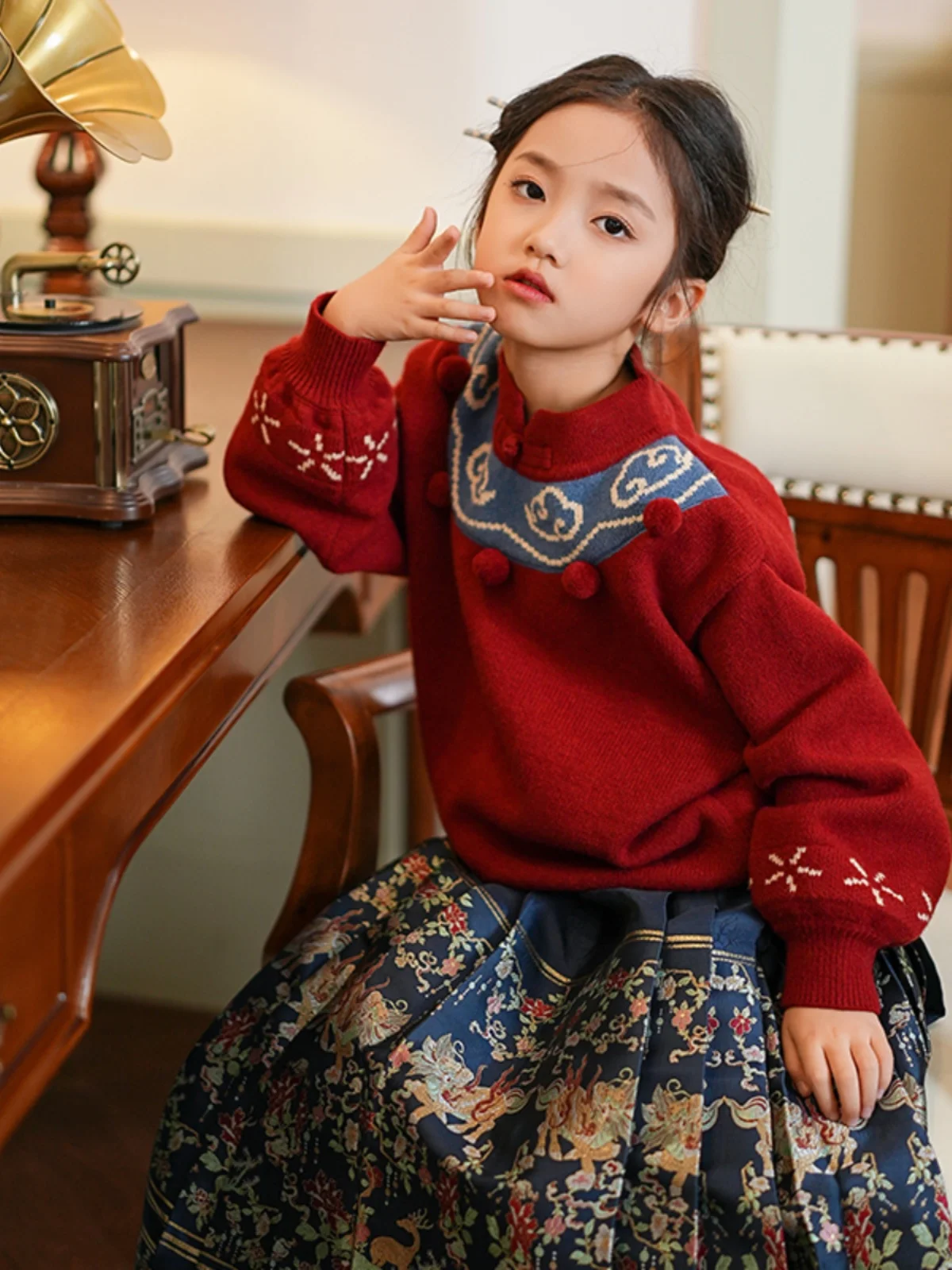 Платье на китайский новый год длинная юбка с эластичным поясом для девочек