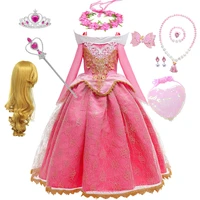 sleeping beauty costume girls princess dress aurora cosplay clothes off shoulder pink prom frocks 3 10 years gorgeous outfits