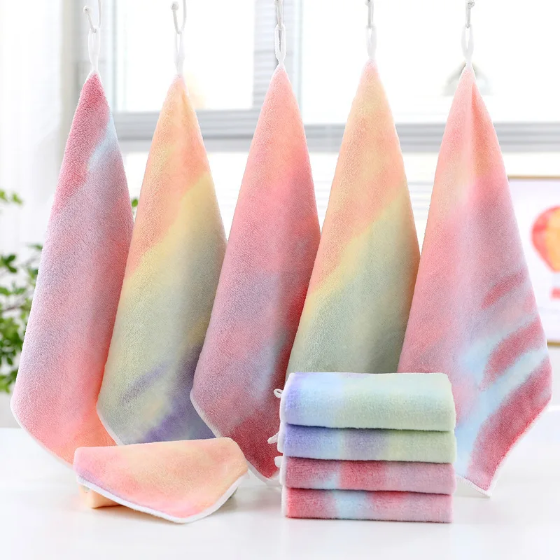 Kitchen Colorful Square Velvet Towel Children's Cloth Creative Towel Rainbow Coral Cleaning Towel Cloth Microfiber