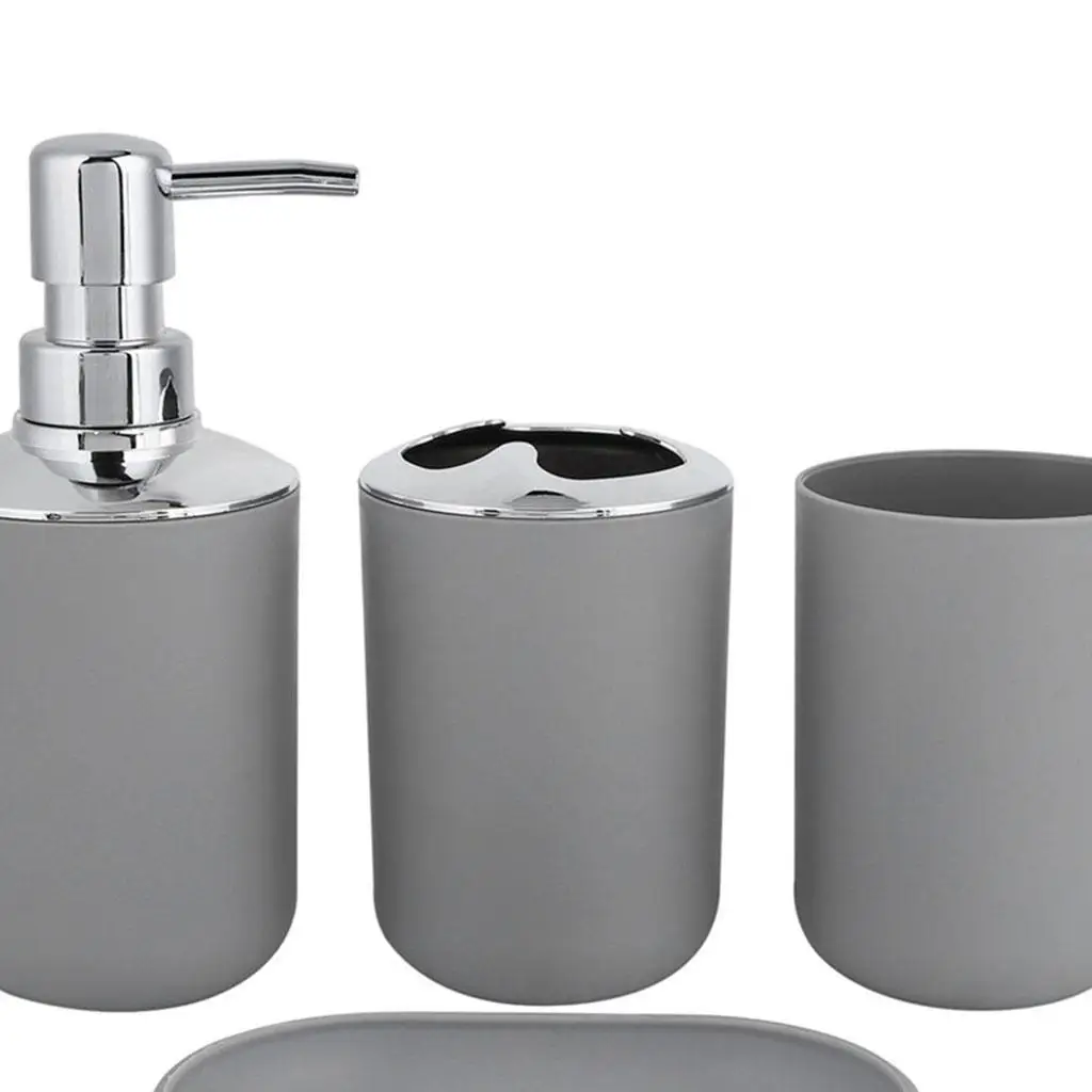 

Pack of 4 Pcs Pieces Bathroom Accessories Set Decor Neat Tidy for Hotel Gray