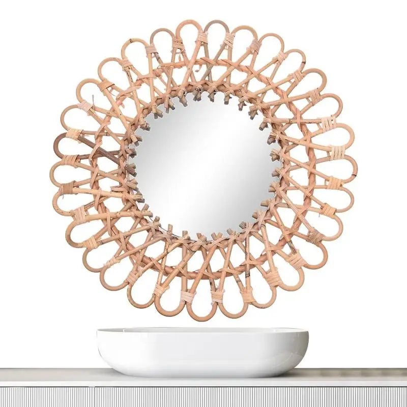 

Hanging Wall Mirror With Rattan Fringe Round Mirror Decor For Apartment Living Room Bedroom Baby Home Decoration