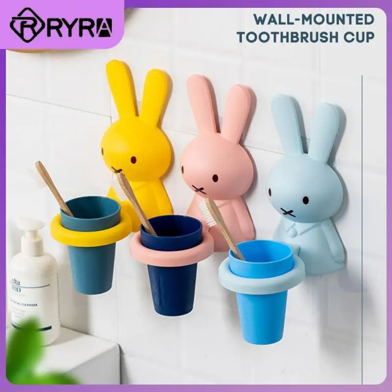 Interesting Bathroom Wall Mounted Mouthwash Cup Not Easy To Peel Off And Waterproof Space Saving Toothbrush Cup Holder Cute