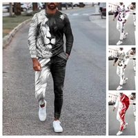 new mens 2 piece set lion king tracksuits long sleeve shirt set streetwear casual two pieces male oversized men t shirt suit
