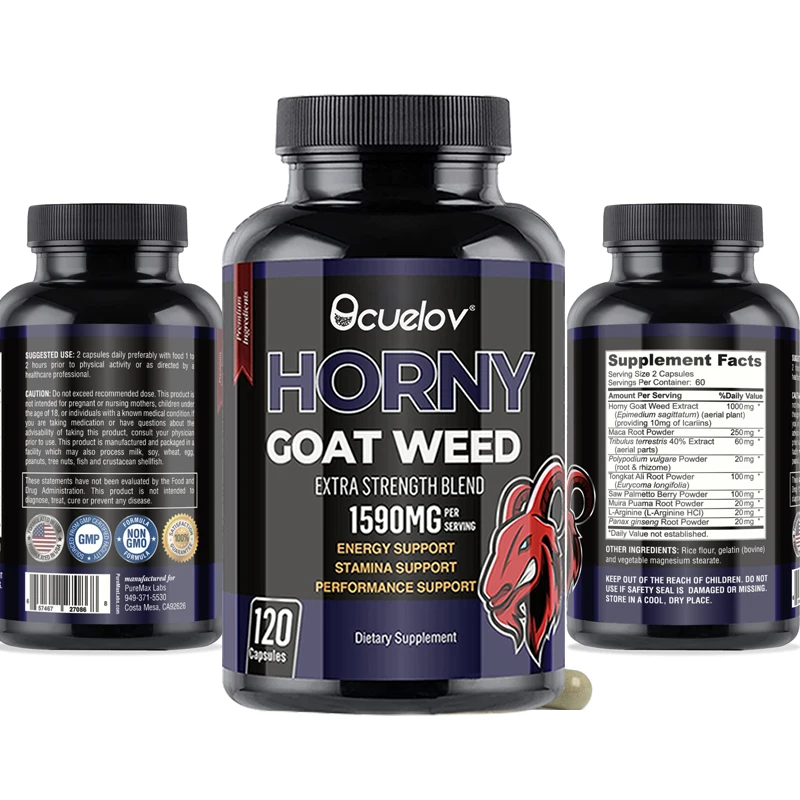 

Bcuelov Horny Goat Weed Extra Strength - 120 Capsules Maca, L-Arginine, Ginseng - Boosts Desire, Performance, Stamina, Energy