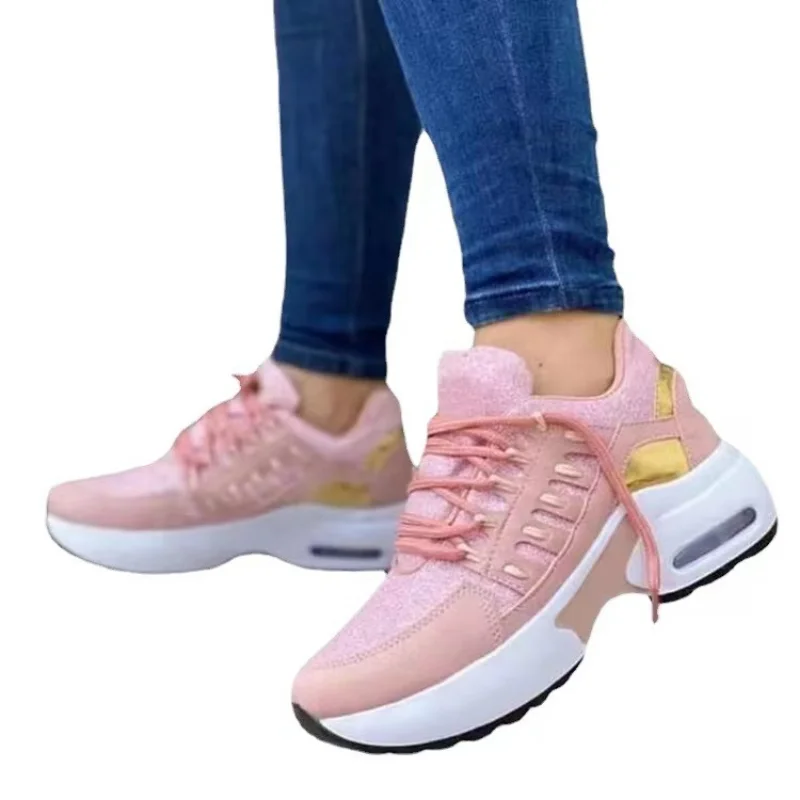 

Ladies Sneakers Spring And Autumn New Lace Up Wedge Platform Shoes 2023 Outdoor Fashion Air Cushion Casual Running Shoes Women