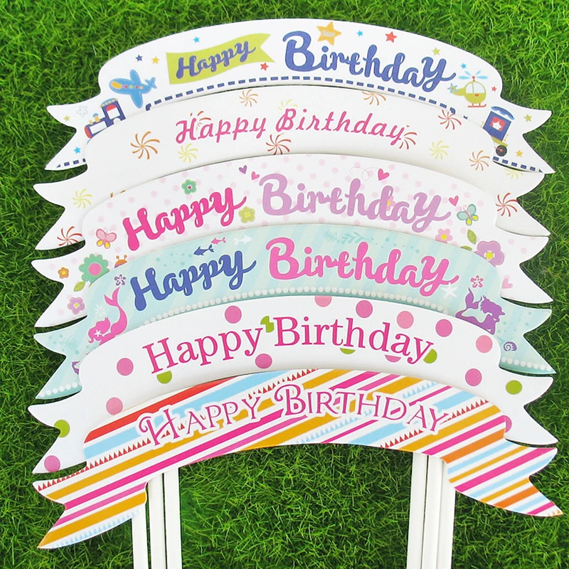 

10Pcs Cartoon Pictures Happy Birthday Cake Topper Flag For Baby Shower Baking Dessert Chocolates CupCake Wedding Party Supplies