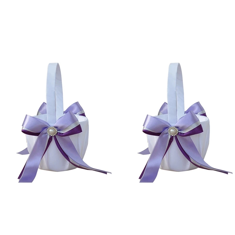 

Корзина для цветов 2 шт., корзина для цветов с бантом в виде Розы, кружевная корзина для свадебных и свадебных цветов, корзина для девочек, укр...