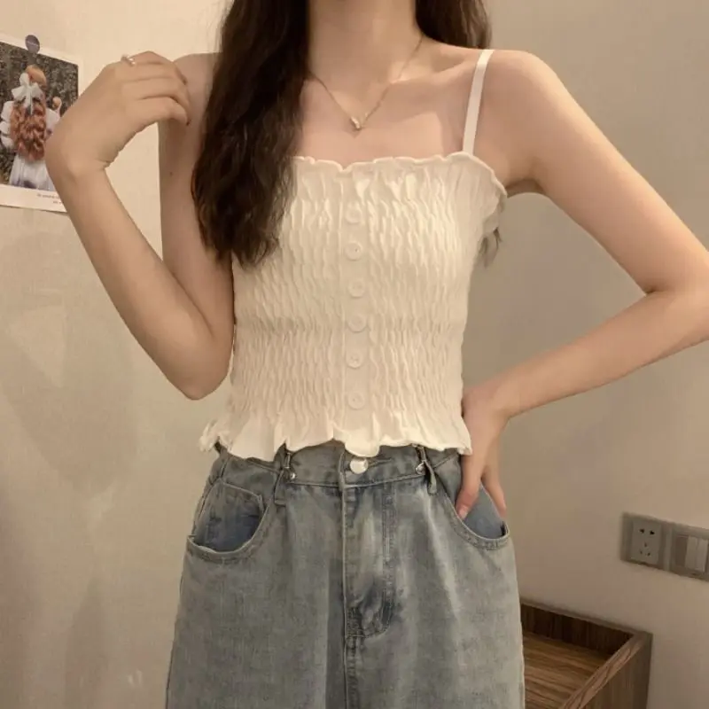 

Женский укороченный топ без рукавов, с белыми вставками