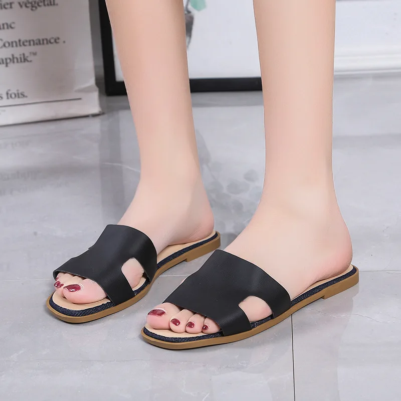 

Женские Простые модные сандалии и тапочки на плоской подошве, в европейском и американском стиле, Новинка лета 2022