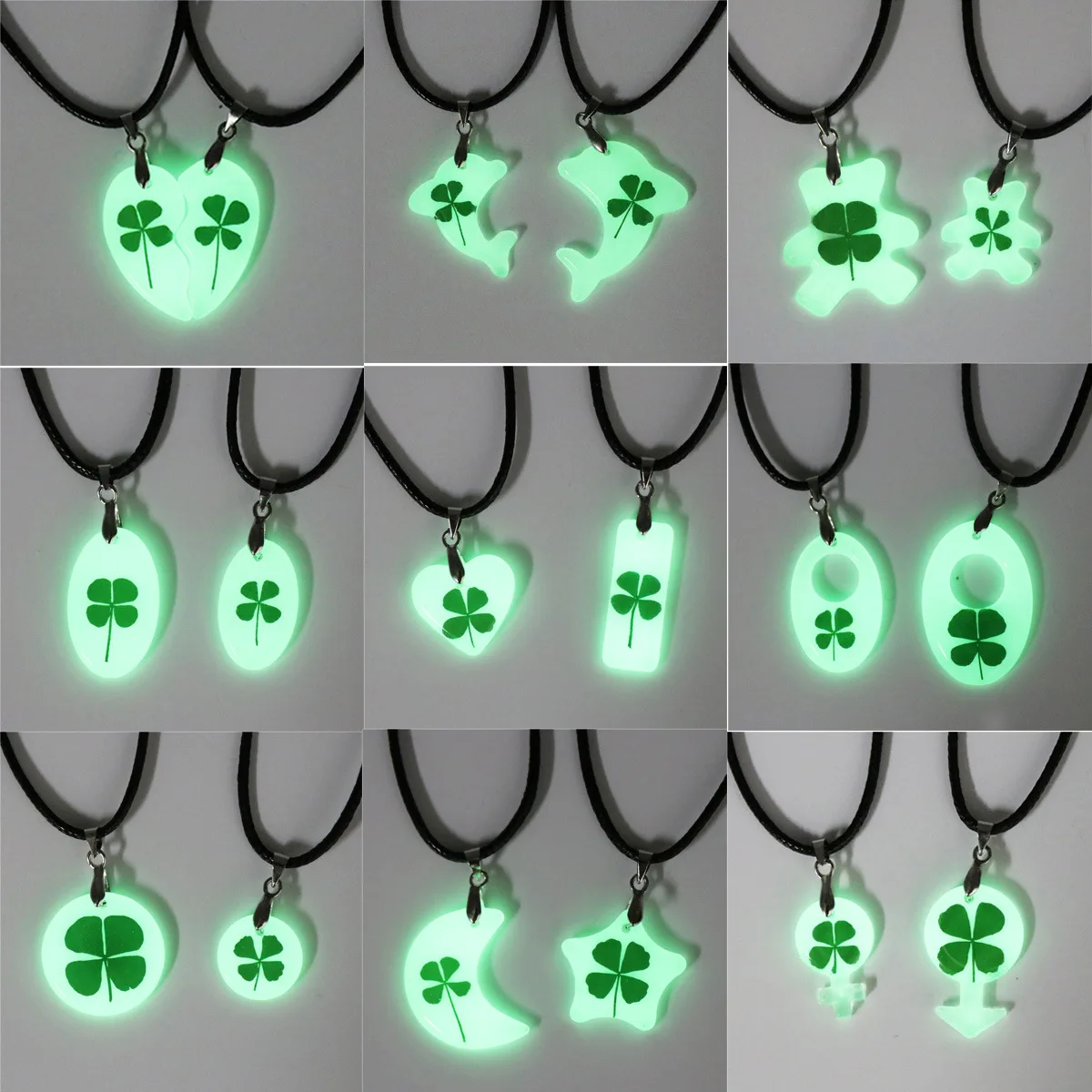 Necklace for Women  Arrival Dried Flower Lover  Jewelry Clover Luminous Couple Heart Shape Gifts Glowing In The Dark