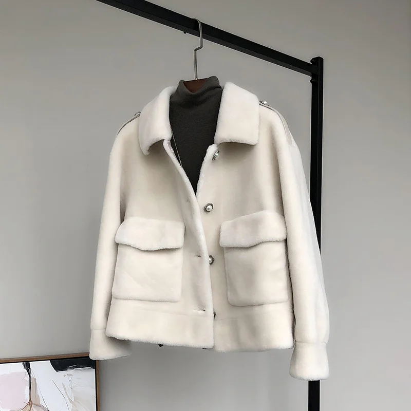 

Luxury brand Real Fur Wool Jacket Autumn Winter Coat Clothes 2023 Korean Vintage Sheep Shearling Women Tops Abrigo Mujer ZT3465