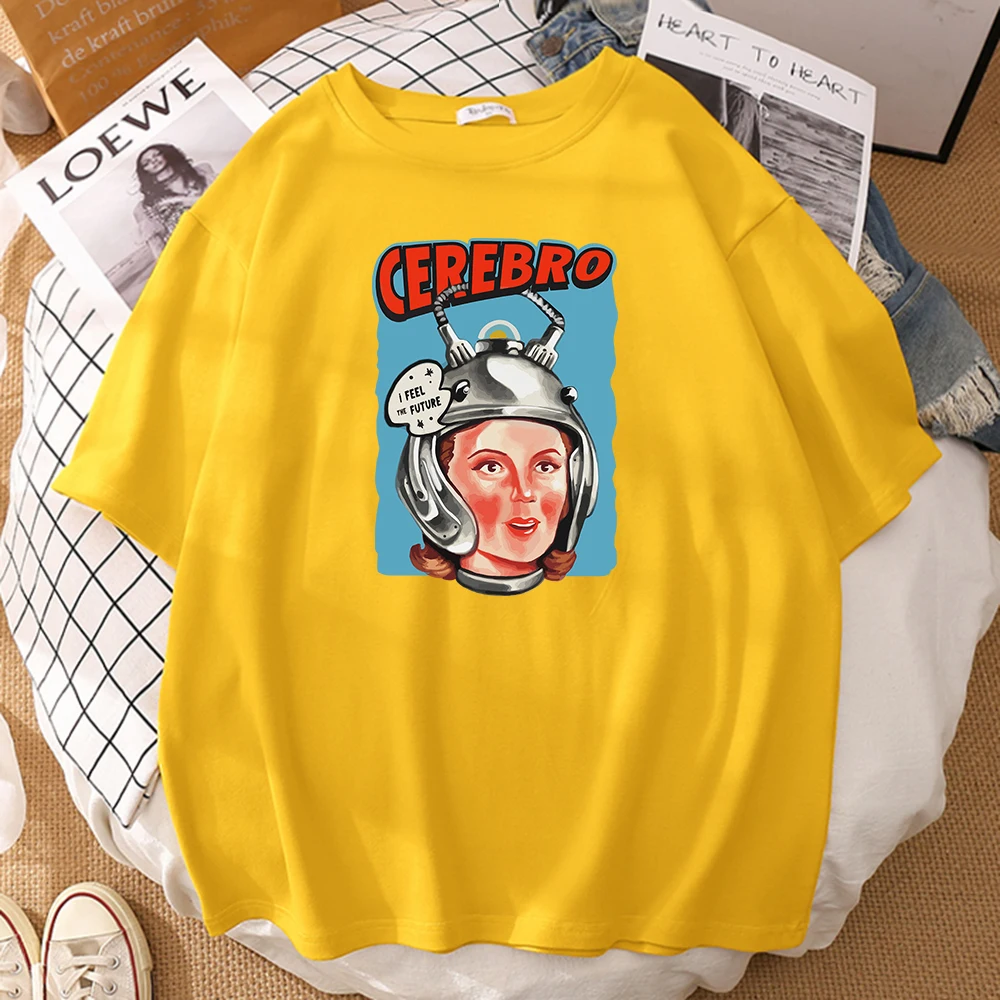 

Cerebro Helmet I Feel The Future Letter Funny Print Mens Tee Shirt Soft Hip Hop Crewneck Clothes Breathable Tops Man Tshirts