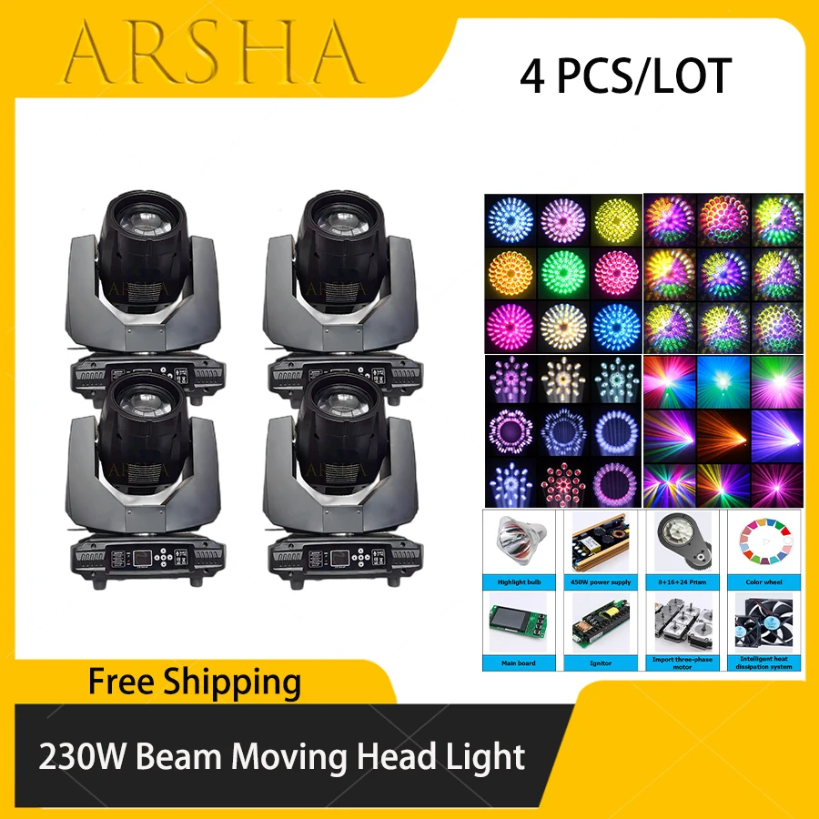 

4 PCS Sharpy Beam 7R Moving Head 230W Lyre 7R Beam Moving Head Light DMX 512 Lyre For DJ Concert Party Activities