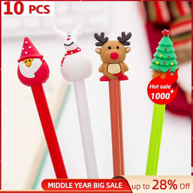 

10 Pcs Cartoon Gel Pens School wholsell Students Stationery Cute Gel Pens Christamas Pen Office Supplies Bear Kawaii Caneta Gift