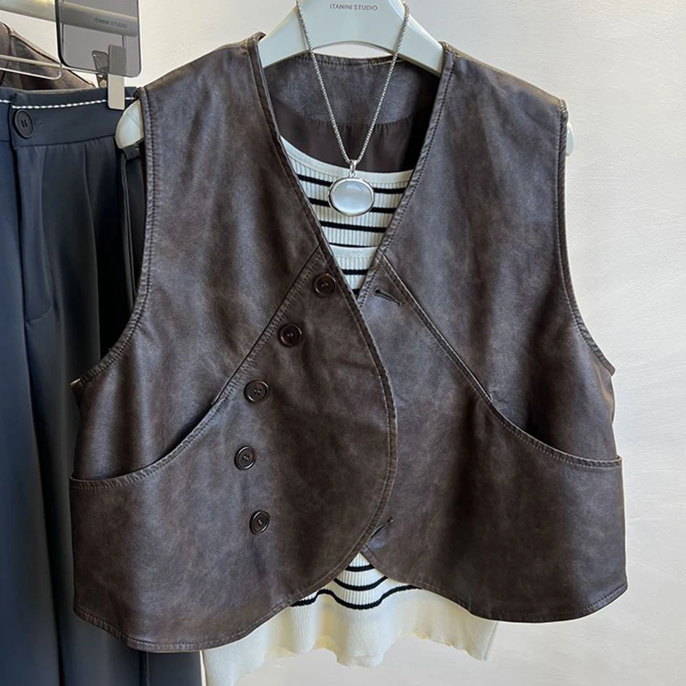 Кожаный женский короткий стиль 2024 осенний наряд новый корейский ретро-дизайн на