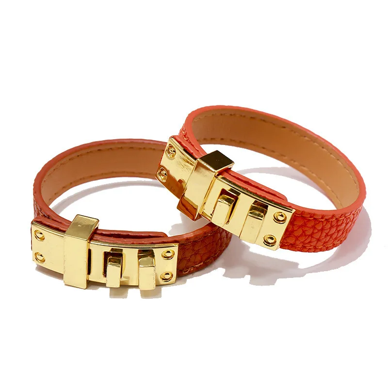 Kirykle Gold Tone Metal Clasp Luxury Bracelet for Women Rock Punk Casual Leather Bracelet Fashion Style Jewelry Gilrfriend Gift