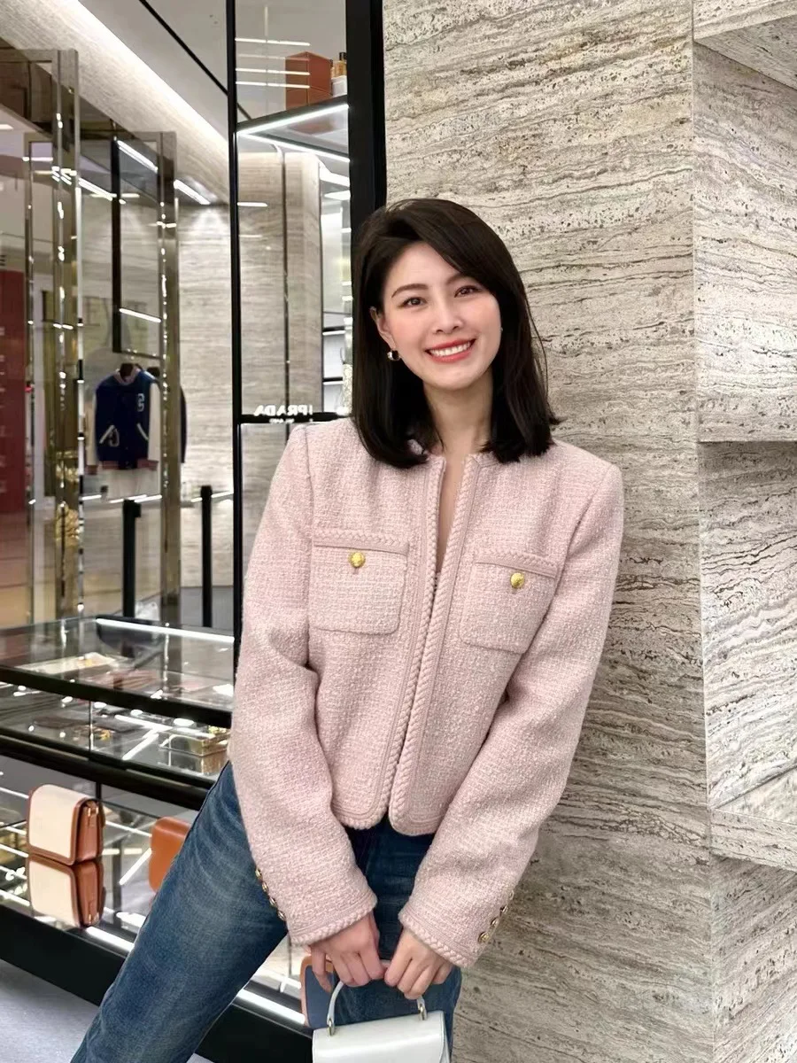 Женский твидовый кардиган с круглым вырезом