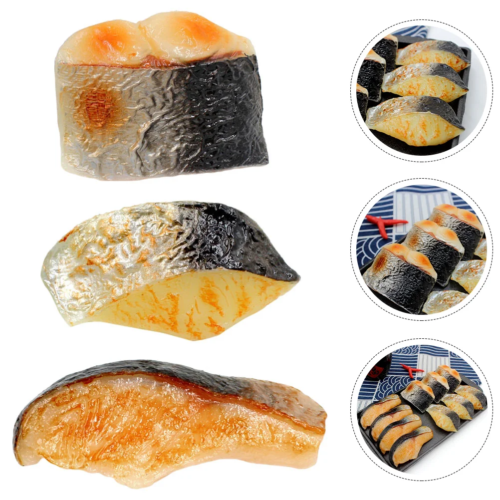 

3 Pcs Imitation Fish Nuggets Vivid Blocks Plastic Food Toys Seafood Prank Pvc Fake Adorns Adornment Child Decor