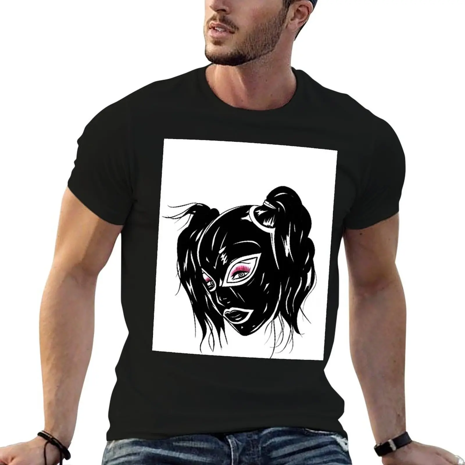 Футболка с латексным капюшоном большие футболки рисунком рэпера дизайнерские