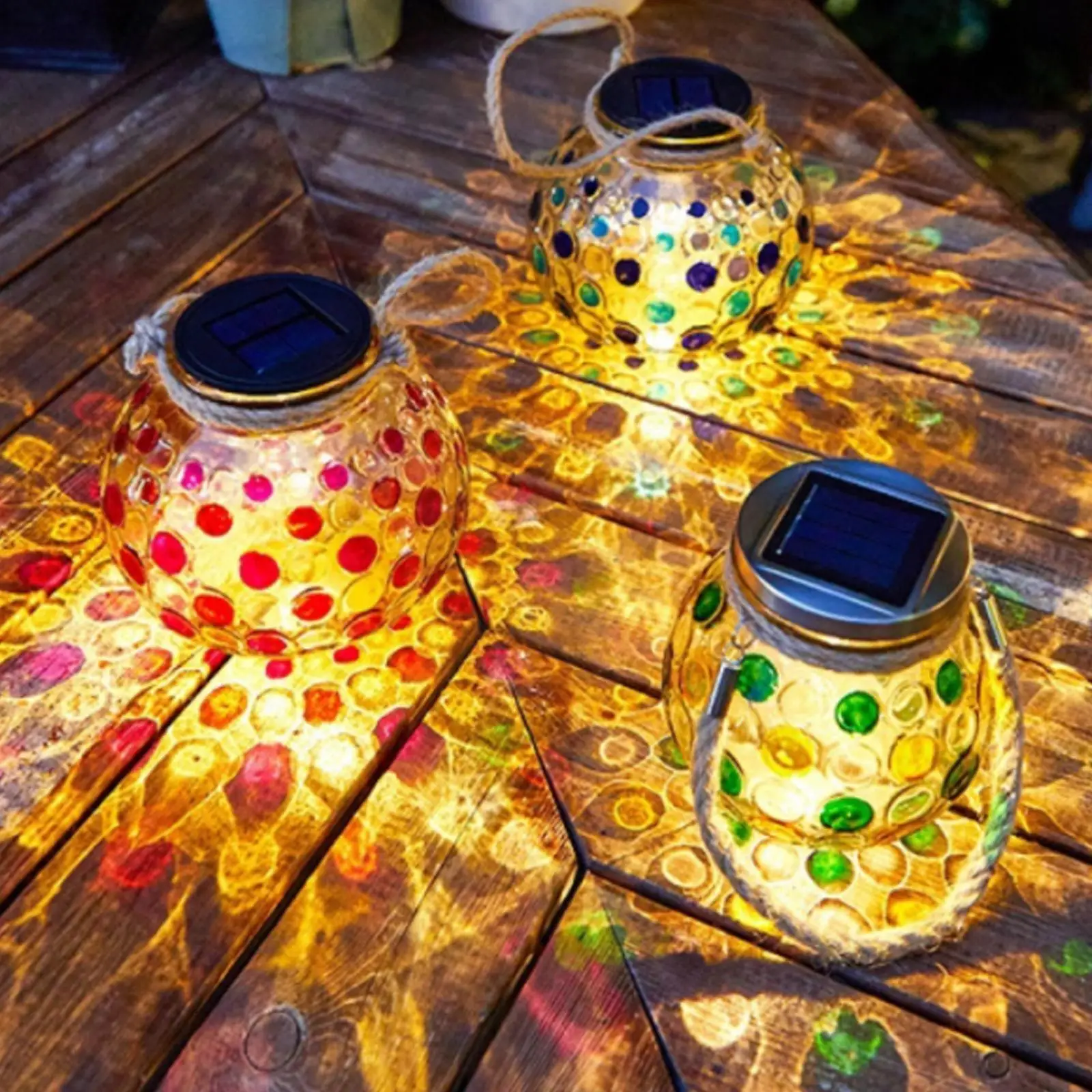 

Уличный мозаичный солнечный светильник с Сотами, подвесной водонепроницаемый ретро светильник на солнечной батарее, настольные лампы для ...